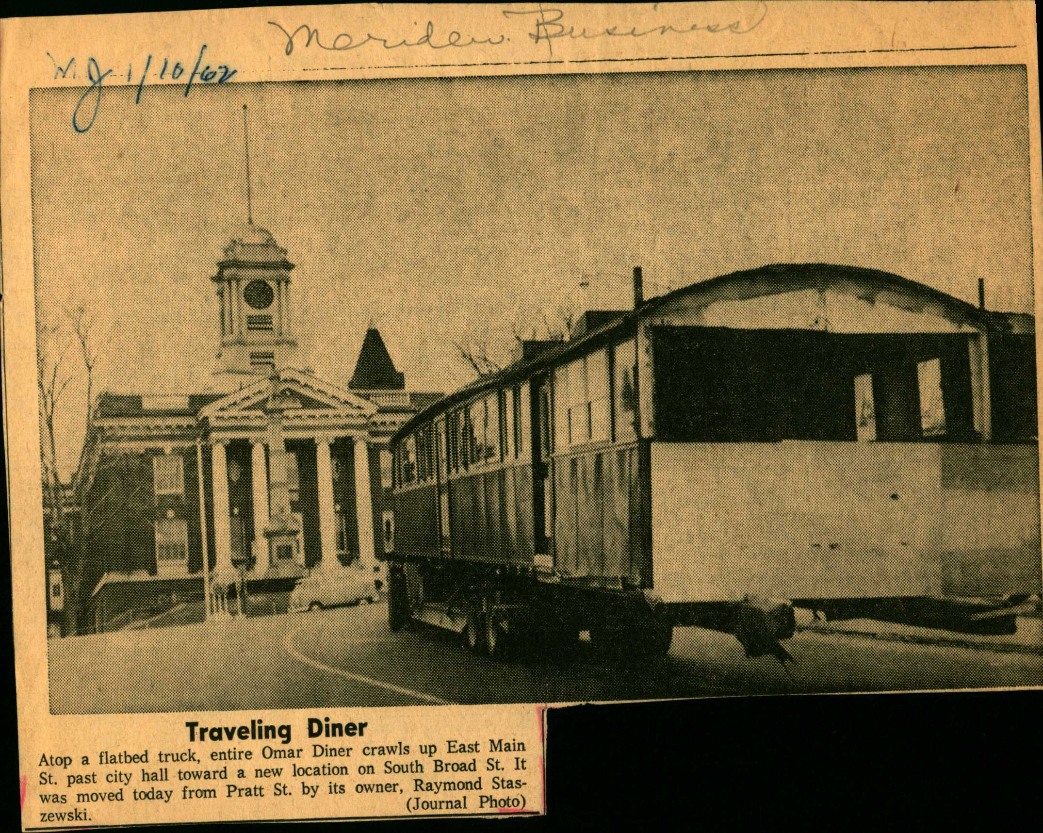Omar being moved across town 10 January 1962. Clipping from _Meriden Journal_, courtesy [Meriden Public Library](http://meridenlibrary.org/ "Meriden Public Library").
