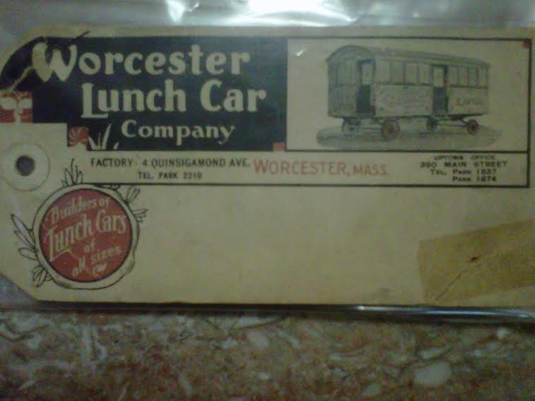 Worcester Lunch Car Co. service tag - Found in original (dunsel) electrical box of Day & Night Diner