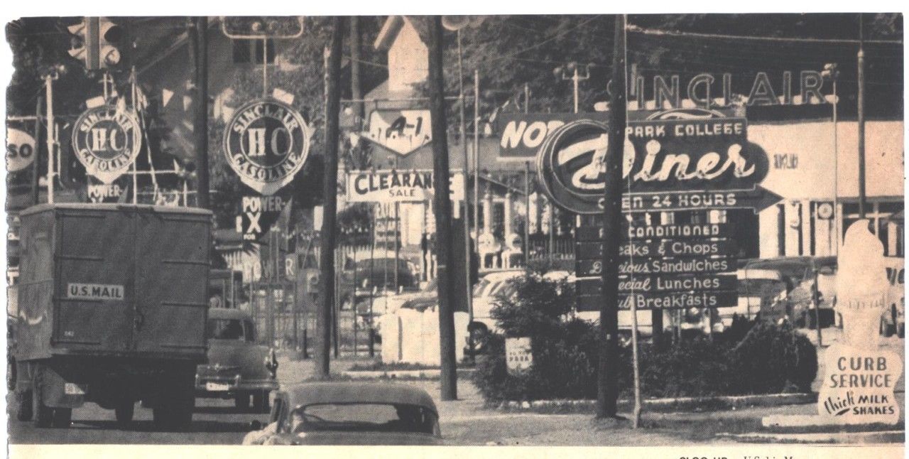 Park College Diner - (late?) 1950s: "What happens when growth and population moves in on you!"