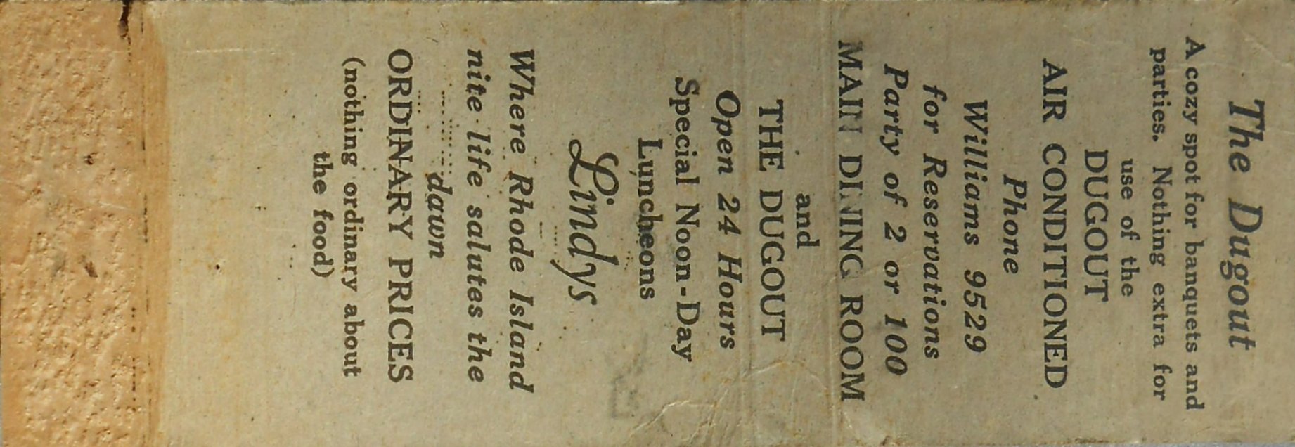 Lindy's Diner - Matchbook (inside)