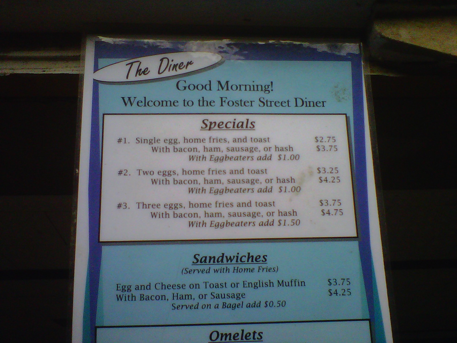 Foster Street Diner (Peabody, Mass.) - Old Menu (c. 2007)